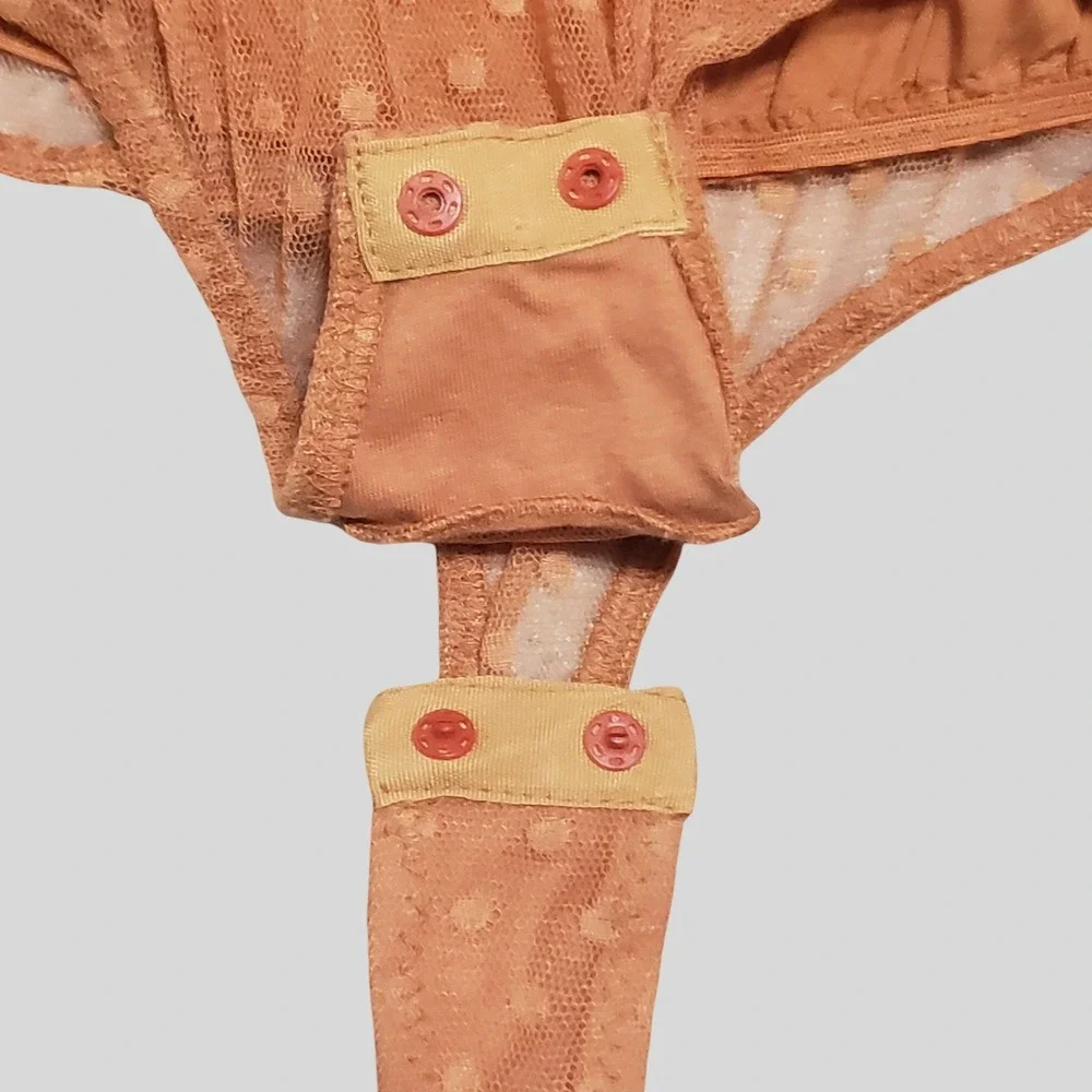 VTG Intimately Free People Call Me Later Bodysuit Orange Mesh Swiss Dot Small